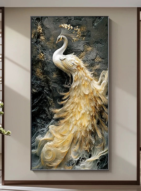 孔雀简约现代玄关装饰画led灯光