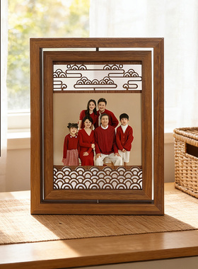 新中式木质相框摆件桌面装饰品定制照片框婚纱照全家福复古摆台画