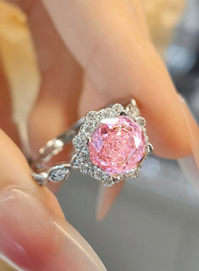时尚轻奢八角玫瑰切粉钻戒指