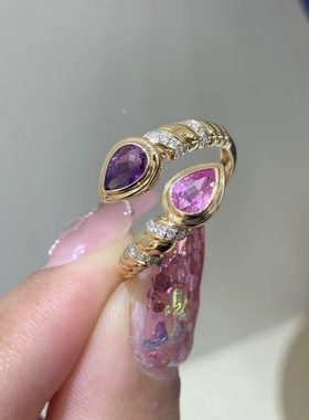 vintage中古时髦风粉紫钻双头