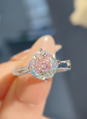 八角千禧玫瑰切帕拉伊巴项链吊坠镶嵌高碳钻炫彩耳钉粉钻戒指