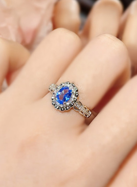 3克拉日常合成蓝宝石戒指