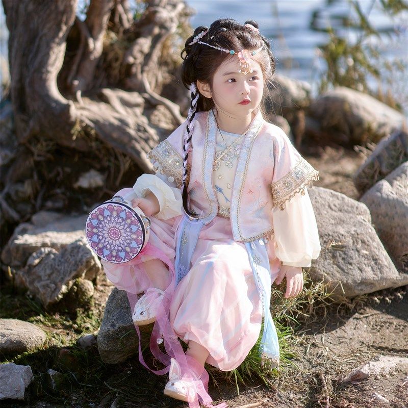 汉服女童2025春秋款儿童古风新中式国风套装小女孩上衣裤子三件套,淘宝优惠券,粉丝福利购,淘宝优惠卷