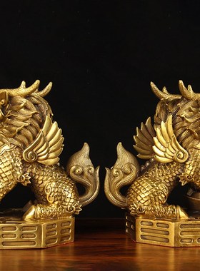 铜八卦麒麟摆件 铜麒麟摆件 铜聚宝盆麒麟摆件 铜八宝麒麟摆件