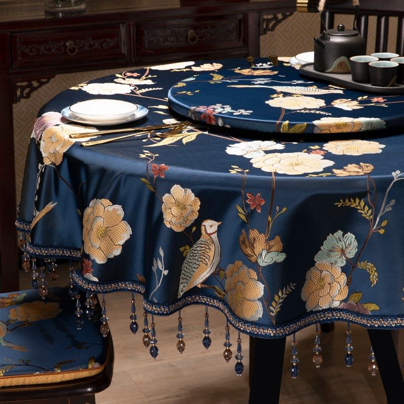 新圆桌布鸟圆盖巾餐桌布高档仿真丝客厅茶几盖布台布定制,淘宝优惠券,粉丝福利购,淘宝优惠卷