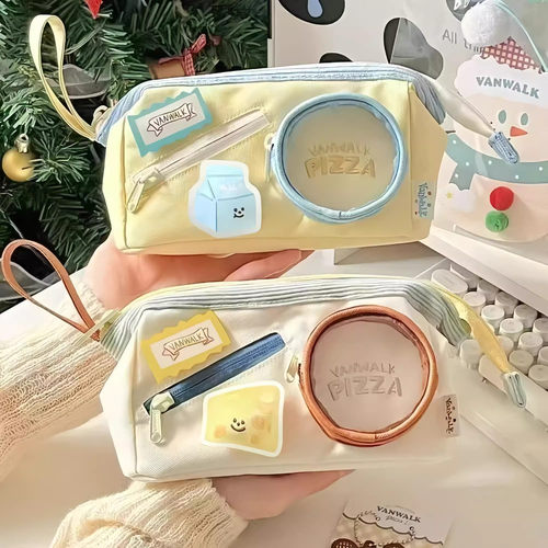 可爱撞色拼接笔袋大容量高颜值小初中女学生痛包文具盒食物铅笔袋 - 图0