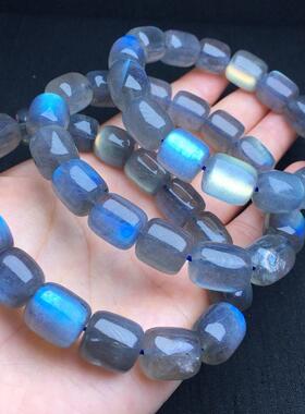 原石灰月光拉长石桶珠手链玻璃体拉长石小灯泡体透超级强光桶珠