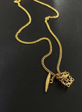 方形吊坠项链女轻奢镂空罗家项链链条新款项链颈链手链