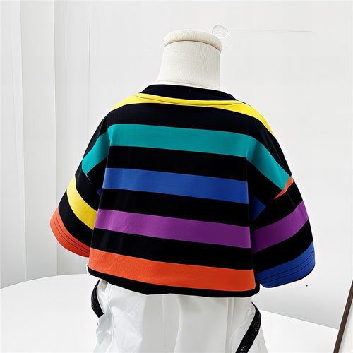 童装男童短袖t恤2025夏季新款宝宝G帅气时髦儿童半袖条纹上衣T恤 - 图1