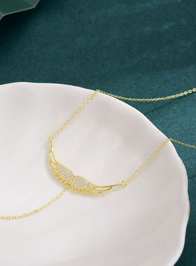 韩版简约新款热卖925银天使之翼项链女 时尚流苏闪亮微镶锆吊坠