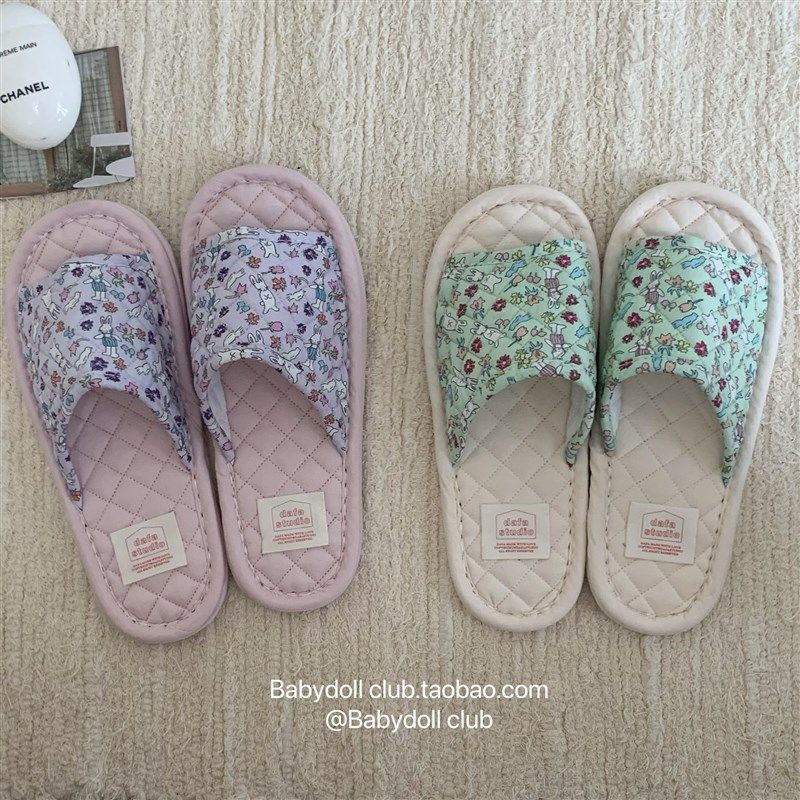 静音超软室内拖鞋~ p布艺拖鞋三层加厚底韩版家居透气可机洗拖鞋 - 图0