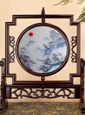 刺绣摆件手工双面绣台屏苏绣中国风复古办公室奢华桌面装饰品礼物