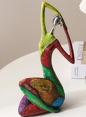 创意抽象人物摆件家居客厅电视柜装饰办公室艺术瑜伽摆件油画女人