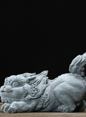 中式国潮风青砂石招财貔貅摆件客厅办公室桌面水族鱼缸造景装饰品