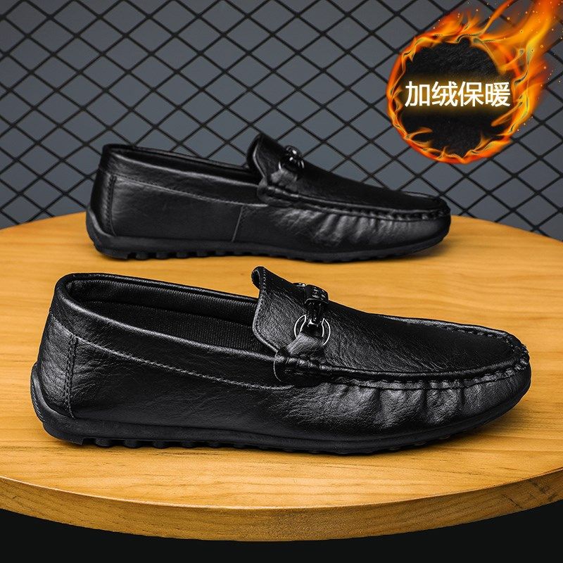冬季男鞋商务休闲英伦一脚蹬黑色皮鞋开车豆豆鞋加绒保暖二棉鞋男,淘宝优惠券,粉丝福利购,淘宝优惠卷