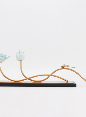 新中式铜饰荷花莲花摆件金属工艺品家居客厅电视柜玄关装饰装饰品