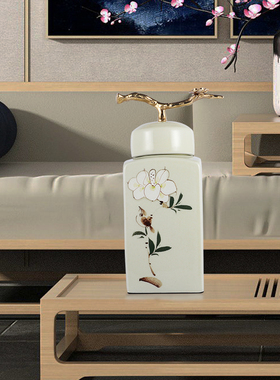 中式古典花鸟画陶瓷装饰罐家居饰品样板房间酒柜边柜书架软装摆件