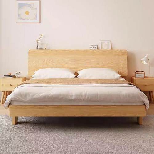 全实木床双人1.8x2米主卧大床家用1.5米小户型出租房1.2m单人床架 - 图0