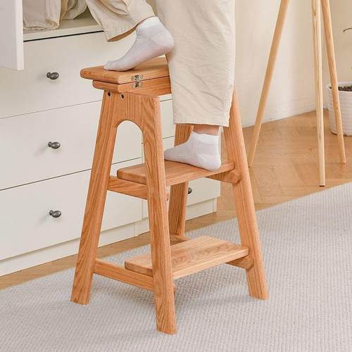 实木可折叠梯凳家用多功能两用梯子凳子室内登高人字梯厨房吧台凳 - 图2