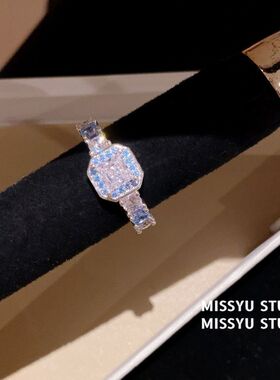 豹子宴会食指气质风百搭奢华！女戒指冷淡手饰法式方形戒开口锆石