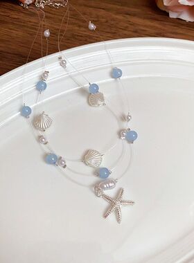 碎银多层项饰锁骨项链贝壳新款