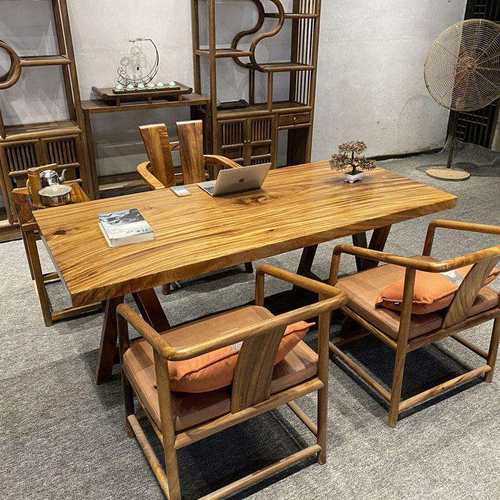 实木大板新中式原木办公桌胡桃木全方大板茶桌家用简约客厅泡茶桌 - 图1