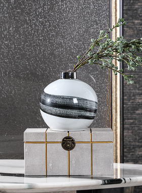 样板房间新中式客厅玄关茶几书房软装饰品摆件陶瓷花瓶果盘假山