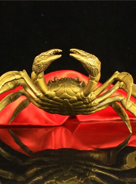 纯铜螃蟹摆件横财螃蟹八方来财铜金钱螃蟹蟹创意家居装饰摆件工艺