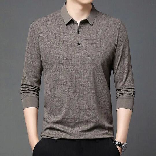 Men's trendy long-sleeved printed lapel POLO shirt versatile casual T-shirt base shirt