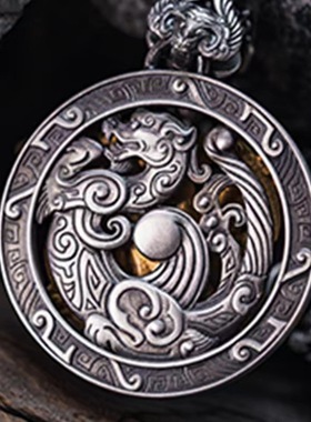 食肉者做旧四螭虎吊坠泰银吊坠项