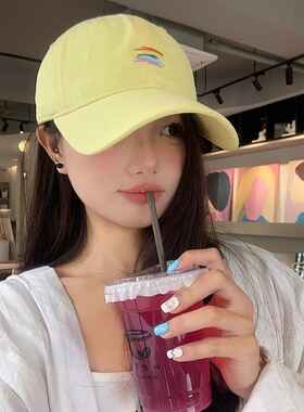 彩色线条新款黄色棒球帽遮阳帽
