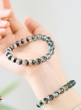 天然绿幽灵水晶手串女聚宝盆正品招财水珠手链补木招财佛珠