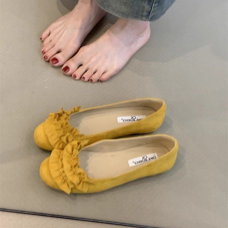 温柔仙女风芭蕾单鞋2025新x款法式甜美绒面可爱圆头浅口平底奶奶,淘宝优惠券,粉丝福利购,淘宝优惠卷