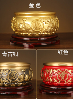 新品铜纯铜八f福聚宝盆摆件男送办公室领导金色玄关元旦节客厅装