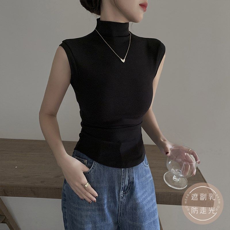 白色螺纹吊带e背心女内搭2025年夏季新款半高领弧形下摆百搭上衣,淘宝优惠券,粉丝福利购,淘宝优惠卷