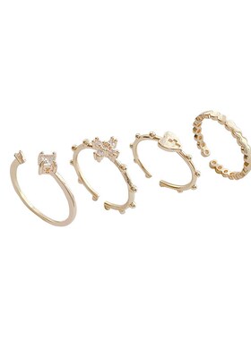 轻奢小众设计感组合套装戒指女开口调节指环时尚气质爱心素圈尾戒