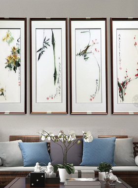 新刺绣春夏秋冬客厅挂画 梅兰竹菊壁画成品