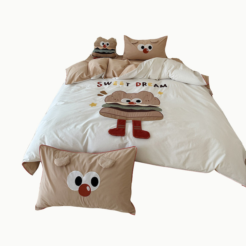 可爱汉堡包卡通刺绣全棉水洗棉C牀上四件套被套牀单宿舍三件套,淘宝优惠券,粉丝福利购,淘宝优惠卷