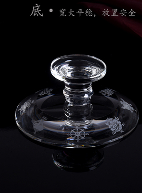 脚加厚水晶吉祥八宝盘供盘磨砂雕刻佛堂无铅水果盘贡盘大小