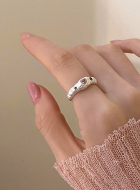 熔岩不规则e粉爱心戒指开口冷淡风泫雅气质小众设计回流高级感饰