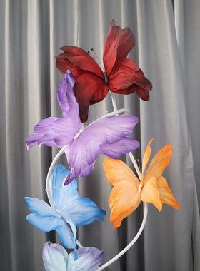 紫色绉纸艺术人造污迹蝴蝶立体装饰婚礼景观橱窗展示走廊道路导览