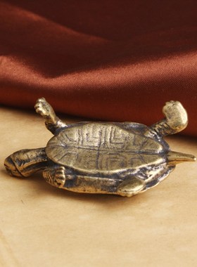 迷你铜龟小摆件纯实心黄铜乌龟铜宠手把件锦鲤鱼古玩铜雕件铜玩