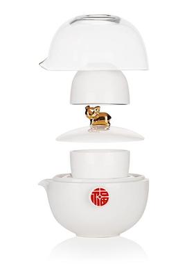 羊脂玉陶瓷快客杯便携式旅行茶具户外简易功夫泡茶壶白瓷一壶二杯