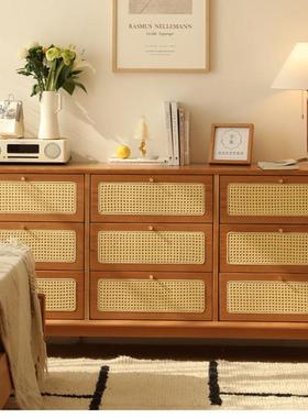 北欧实木九斗柜简约客厅日式藤编抽屉装饰柜卧室民宿收纳储物柜