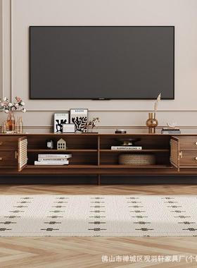 复古简约藤编电视柜中式北欧小户型实木框客厅家用茶几电视柜组合