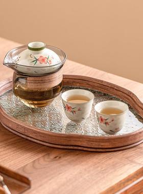 手绘桃花户外旅行茶具套装便携式陶瓷泡茶快客杯一壶二杯茶盘小型