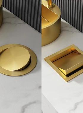 直销不锈钢垃圾桶台面嵌入式翻盖摇盖式金色黑色方形圆形