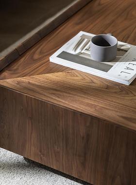 意式极简方形收纳茶几北美黑胡桃实木茶几客厅现代简约设计师方几