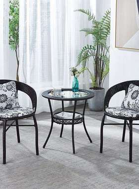 阳台小桌椅户外庭院茶几组合休闲室外露台藤编靠背椅子藤椅三件套