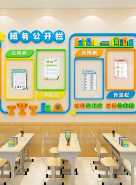 班级装饰墙教室班务公告栏课程表立体墙纸小学环创题